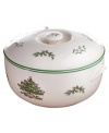 A new addition to the popular Christmas Tree collection, this covered deep dish from Spode's set of serveware and serving dishes features impeccably decorated evergreen trees that first graced tables in 1938. Perfect for serving mashed potatoes, stuffing and other holiday favorites.