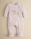 Rendered in the softest velour, this pretty polka dot footie promises sweet style and total comfort for your new arrival.