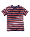 A classic tee is updated in striped jersey-knit cotton with an embroidered pony for heritage style.