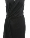 DKNY Black Sateen V-Neck Faux Wrap Sleeveless Dress 20W