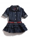 GUESS Kids Girls Shirtwaist Dress with Adjustable Sleeves, DARK STONEWASH (3T)