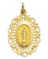 Inspire your style with symbolism. This stunning Miraculous Medal charm features the words, O Mary Conceived Without Sin Pray For Us Who Have Recourse To Thee with a two-sided medal design. Crafted in 14k gold. Chain not included. Approximate length: 1 inch. Approximate width: 2/5 inch.