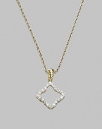 From the Cable Collectibles Collection. A diamond outlined in diamonds, set in 18k gold and connected to a graceful gold chain by a gold cable bale. Diamonds, 0.13 tcw 18k yellow gold Adjustable chain length, 16-18 Pendant width, about ½ Lobster clasp Imported