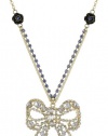 Betsey Johnson Iconic Vintage Hearts Large Crystal Bow Pendant Necklace