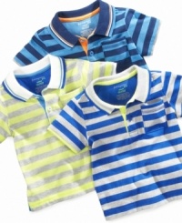 He'll look preppy cute in this handsome striped polo tee by First Impressions.