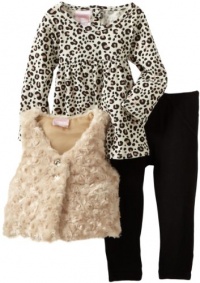 Nannette Baby-Girls Infant 3 Piece Leopard Vest Set, Tan, 18 Months