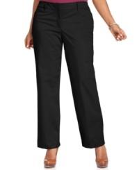 Must-haves for your wear-to-work wardrobe: Charter Club's plus size straight leg pants, featuring wrinkle-resistant technology.