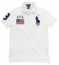 Polo Ralph Lauren Boys Mesh Big Pony USA Logo Polo Shirt - 24M - White