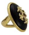 A rare vintage. T Tahari's elegant ring features an intricate golden design on a jet resin cabochon stone. Set in 14k gold-plated mixed metal. Base metal is nickel-free for sensitive skin. Ring stretches to fit finger.