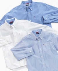 Classic comfort and style make these Tommy Hilfiger button downs rock solid additions to his weekday rotation.