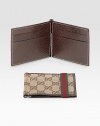 Original GG wallet with money clip. Beige/ebony with green/red/green web band Six card slots 4¼W X 3½H Made in Italy 