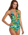 Trina Turk Women's Bali Hai V-Plunge One Piece Swimsuit, Key Lime, 6