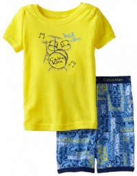 Calvin Klein Boys 2-7 2 Piece Rock Band Short Sleeve Short Set, Yellow, 3T