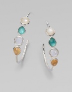 From the Wonderland Collection. Slender silver hoops set with faceted stones of clear quartz and mother-of-pearl, plus colorful doublets, layered for a rich effect of softness and depth.Mother-of-pearl and clear quartzSterling silverDiameter, about 1½Post backImported