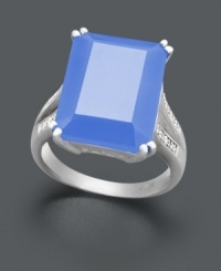 Spruce up your spring wardrobe with this chic cocktail ring. A rectangular-cut agate stone (16 mm x 12 mm) sits prominently in a sterling silver setting accented by sparkling diamonds. Size 7.