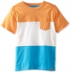 Calvin Klein Boys 2-7 Short Sleeve Color Blocked Striped Polo, Orange, 7