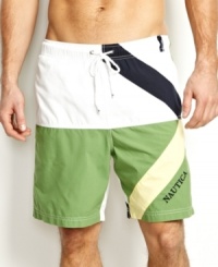 Step aside symmetry.  These swim trunks from Nautica alter your stripe style.