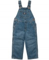 Keep his casual style classic and kicked back with these denim overalls from Osh Kosh.