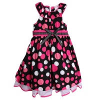 Nannette Girls 2-6X Dot Party Print Dress With Ribbon, Black, 6X