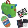 Trunki by Melissa & Doug Wheeled Carry-On Kids Luggage - Jade Green with Coordinating Saddle Bag and Decorative Sticker Set