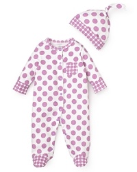 This comfy footie from Offspring keeps the look light and fun with big, bright polkadots.