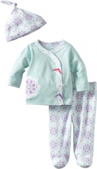 Offspring- Baby Girls Newborn Crystal 3 Piece Take Me Home Sleepwear Set, White Print, 3 Months