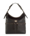 Two handy front pockets add zip to the distinctive Dillen II leather sac purse by Dooney & Bourke.