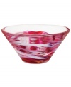 A dramatic accent, this Tempera bowl features heavy glass laced with hand-painted swirls of magenta and orange. Designed by Anna Ehrner for Kosta Boda.