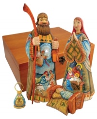 Feel the true spirit of the season in this beautifully crafted four piece nativity set. Each piece is meticulously hand painted with moving imagery and lovely colors for a joyous presentation.