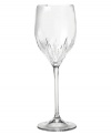 In a collaboration worthy of Wallis and Edward, renowned bridal designer Vera Wang and Wedgwood have created Duchesse stemware. Featuring tapering round bowls and a blazing starburst cut that contrasts delicately with the textures of the matching dinnerware, Duchesse wine glasses sit on a flared pedestal. Wine glass shown left.