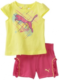 Puma - Kids Baby-girls Infant Tee And Mesh Short, Light Lime, 12 Months