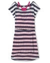 Pretty meets rough-and-tumble with this sporty-chic camisole dress featuring rugby stripes and a racerback underlay.