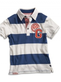 GUESS Kids Boys Little Boy Striped Polo with Applique, BLUE (2T)