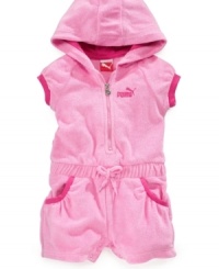 Keep it moving. She'll be all set for a day full of on-the-go fun in this darling hooded romper from Puma.