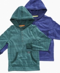 Bright colors pair up with a classic henley design to give this Epic Threads hoodie a look and feel he'll love.