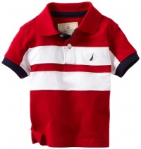 Nautica Sportswear Kids Baby-Boys Infant Short Sleeve Pieced Stripe Polo Shirt, Cherry, 24 Months