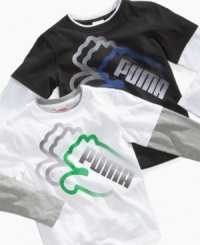 Give his sporty style some speed with one of these faux-layered graphic shirts from Puma.