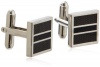 Geoffrey Beene Mens Polished Rhodium Square With Dark Grey Epoxy Center Stripe Cufflinks