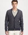 Texture-rich cardigan of sumptuous wool and linen mixes a slub-knit finish with contrasting bands at the collar, cuffs and hem.Button front52% wool/28% polyamide/20%linenDry cleanMade in Italy