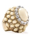 ABS by Allen Schwartz perfects vintage inspired glamor with this bold, cocktail ring. A crystal encrusted dome sits in a gold-plated setting for a standout piece.