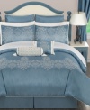 With a refreshing blue color and elegant design, this Geneva comforter set brings pure sophistication to the bedroom. A beautiful silver hue lends an enchanting element while the set comes complete, including sheet set and window treatments, for a total room redo.