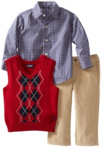 Izod Kids Boys 2-7 Three Piece Set with Argyle Sweater Vest, Rooster Red, 4T