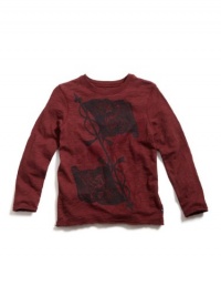 GUESS Kids Boys Long-Sleeve Crewneck Shirt with Flag Scr, RED (16/18)