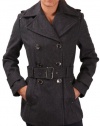 Kenneth Cole New York Melton Women's Belted Peacoat Jacket Coat Gray Size 14