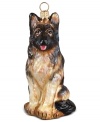 Puppy love at first sight. Just begging for a home, this German Shepherd ornament is irresistible to animal lovers in hand-painted glass by Joy to the World.