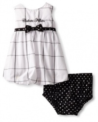 Calvin Klein Baby-girls Newborn Printed Dress with Panty, Black/White, 3-6 Months