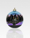 This hand-painted keepsake captures the magic of the Manhattan skyline, with its million sparkling lights and sky-scraping spires! Polonaise hand-blown glass About 4 in diameter Made in Poland