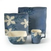 Gibson Spring Grove 16-Piece Square Reactive Glaze Stoneware Dinnerware Set, Blue