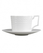 Steeped in history, the Intaglio teacup from Wedgwood features modern bone china embossed with geometric motifs from the Georgian era. With a distinct handle design.