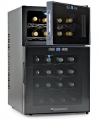 A large, dual-zone wine refrigerator for the wine connoisseur keeps reds and whites at perfect storage or service temperatures and always within reach thanks to two separate and adjustable temperature zones.